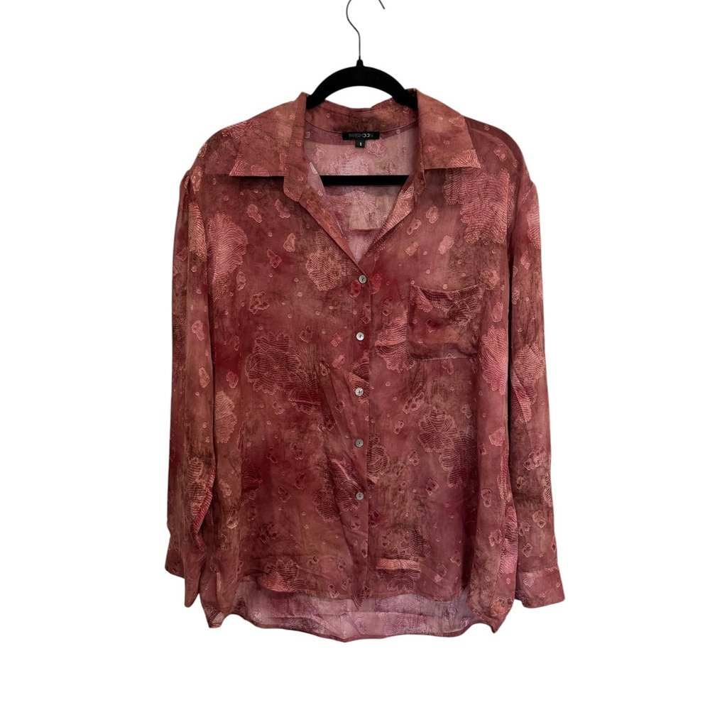 Papermoon Pink Floral Burnout Button Down Shirt, S